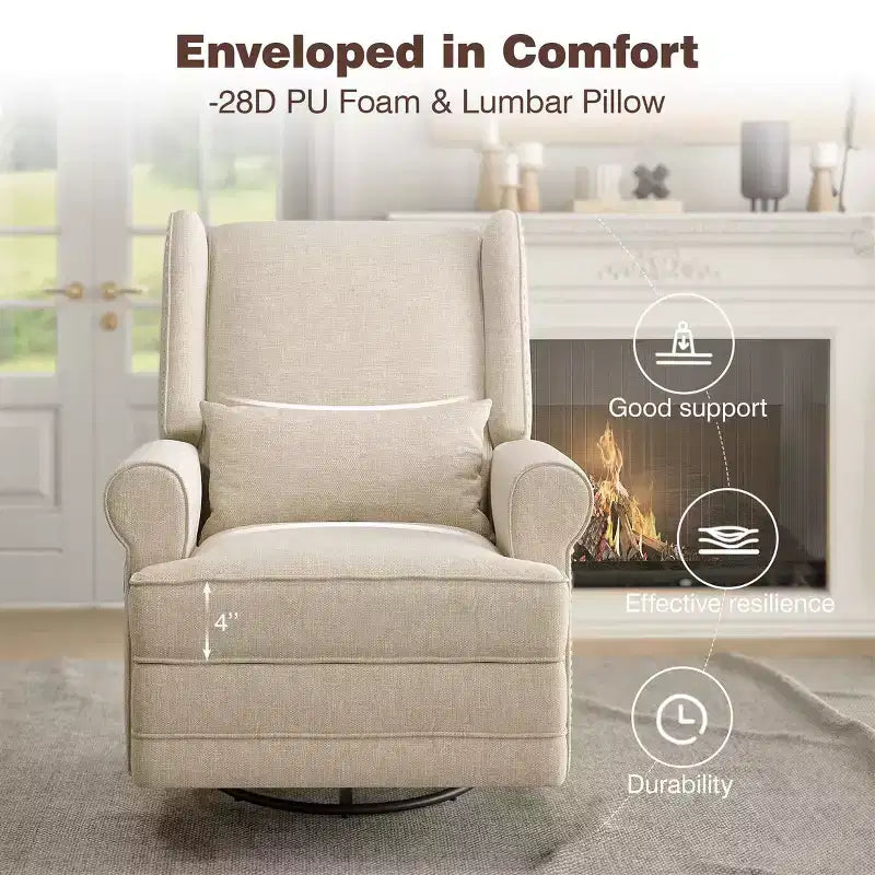 Swivel Rocker Recliner Chair with Ottoman Footrest, Glider Rocking Chair with Lumbar Support, Upholstered Nursery Chair for Bedroom Living Room