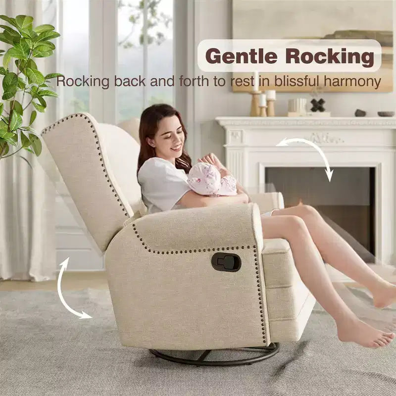 Swivel Rocker Recliner Chair with Ottoman Footrest, Glider Rocking Chair with Lumbar Support, Upholstered Nursery Chair for Bedroom Living Room