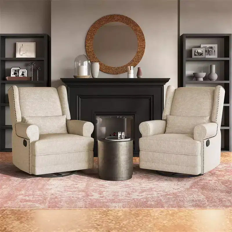 Swivel Rocker Recliner Chair with Ottoman Footrest, Glider Rocking Chair with Lumbar Support, Upholstered Nursery Chair for Bedroom Living Room