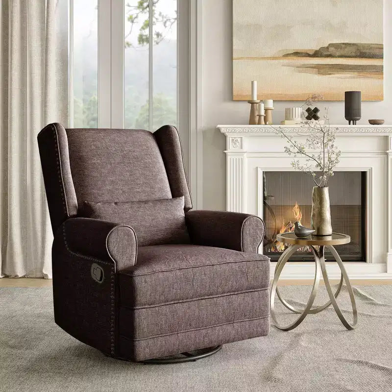 Swivel Rocker Recliner Chair with Ottoman Footrest, Glider Rocking Chair with Lumbar Support, Upholstered Nursery Chair for Bedroom Living Room
