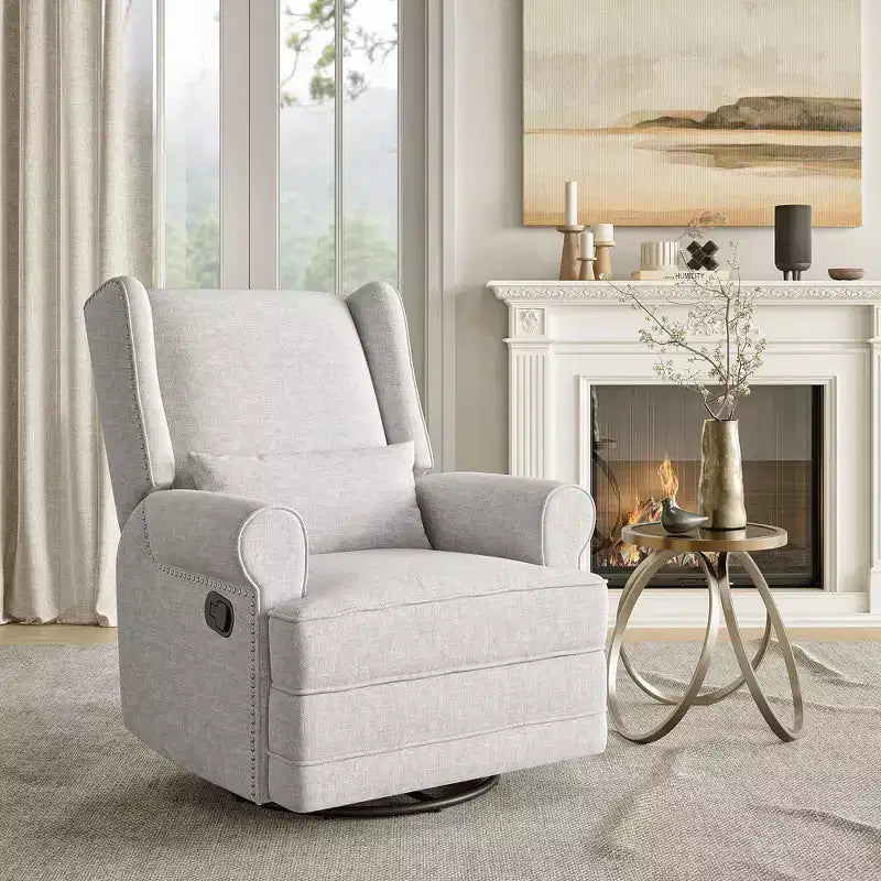 Swivel Rocker Recliner Chair with Ottoman Footrest, Glider Rocking Chair with Lumbar Support, Upholstered Nursery Chair for Bedroom Living Room