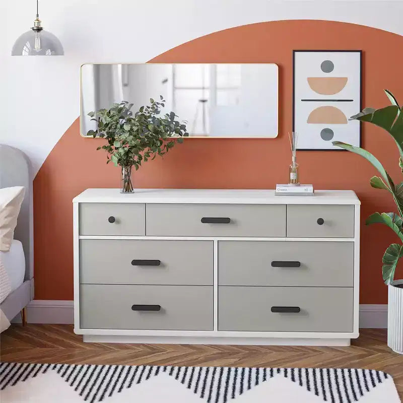 GDFStudio Linton 7-Drawer Modern Dual-Tone Bedroom Dresser with Handles