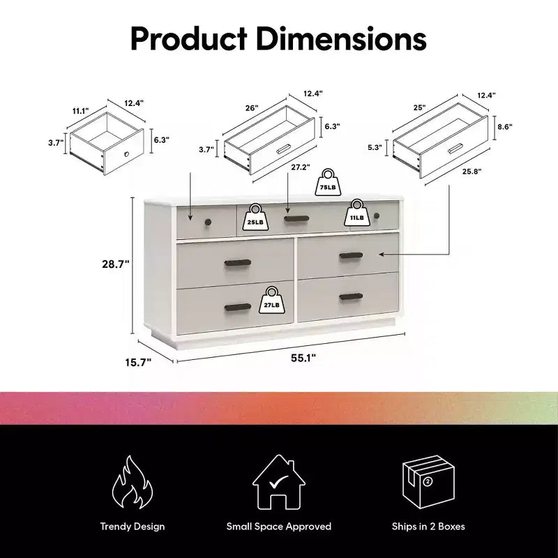 GDFStudio Linton 7-Drawer Modern Dual-Tone Bedroom Dresser with Handles