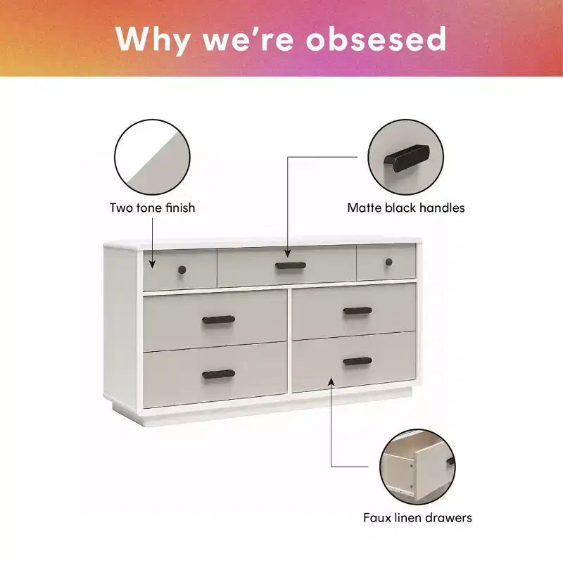 GDFStudio Linton 7-Drawer Modern Dual-Tone Bedroom Dresser with Handles