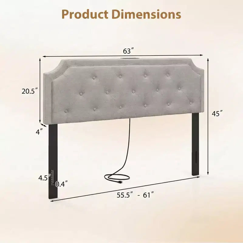 Costway Headboard for Queen & Full Size Bed,Tufted/Geometric/Rivet Tufted Upholstered Head Board with 2 AC Outlets Beige/Gray