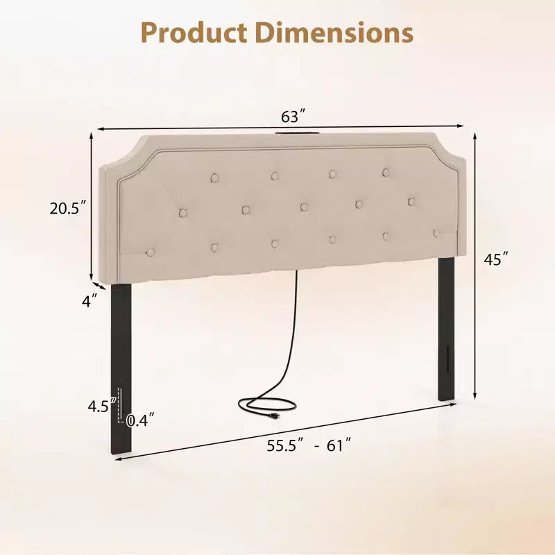 Costway Headboard for Queen & Full Size Bed,Tufted/Geometric/Rivet Tufted Upholstered Head Board with 2 AC Outlets Beige/Gray