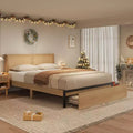 Rattan Bed Frame with Rattan Headboard, 2 Drawers, Boho Storage Bed Frame, No Box Spring Needed, Noise Free