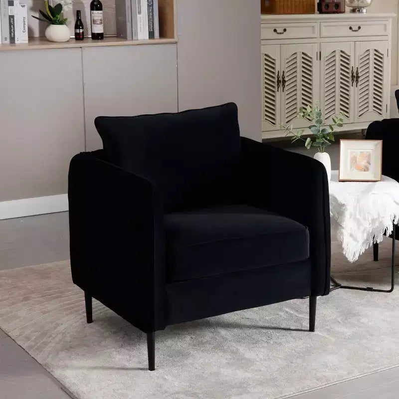 FurnitureR Velvet Accent Armchair with Metal Legs, Modern Upholstered Single Sofa Chair with Pillow, Comfortable Lounge Chair for Living Room Bedroom