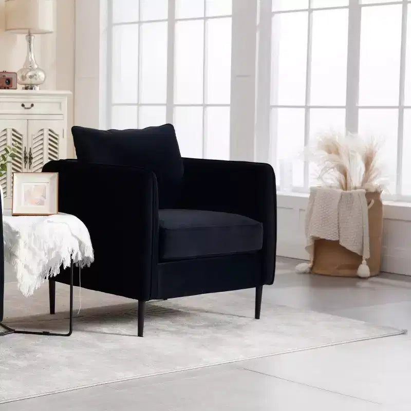 FurnitureR Velvet Accent Armchair with Metal Legs, Modern Upholstered Single Sofa Chair with Pillow, Comfortable Lounge Chair for Living Room Bedroom