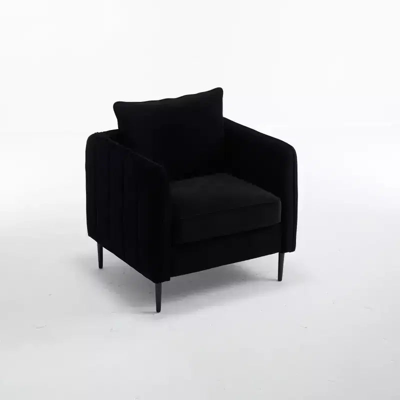 FurnitureR Velvet Accent Armchair with Metal Legs, Modern Upholstered Single Sofa Chair with Pillow, Comfortable Lounge Chair for Living Room Bedroom