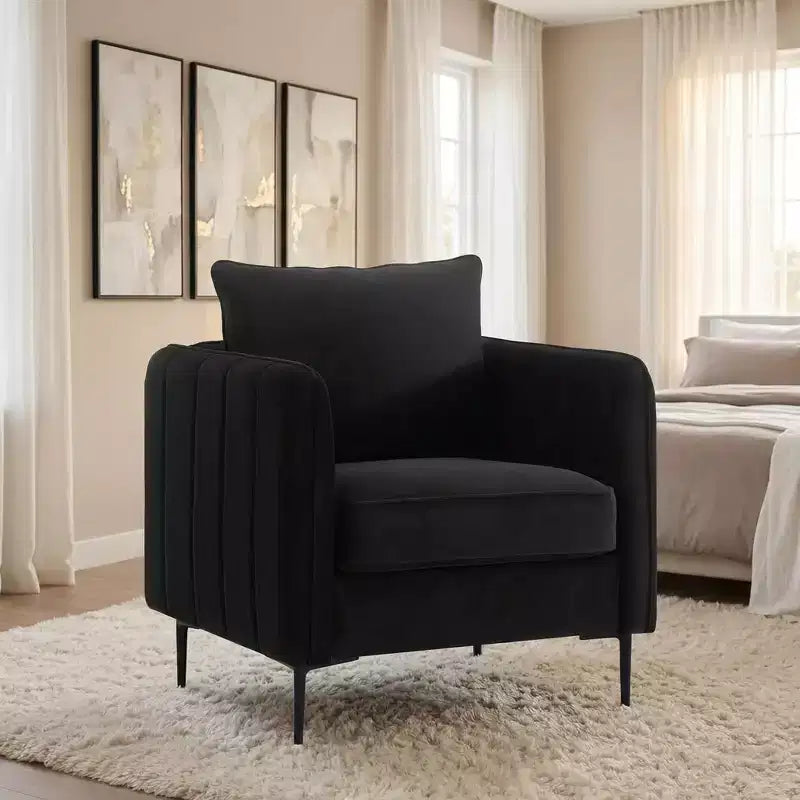 FurnitureR Velvet Accent Armchair with Metal Legs, Modern Upholstered Single Sofa Chair with Pillow, Comfortable Lounge Chair for Living Room Bedroom