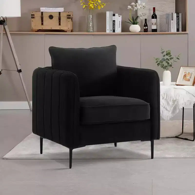 FurnitureR Velvet Accent Armchair with Metal Legs, Modern Upholstered Single Sofa Chair with Pillow, Comfortable Lounge Chair for Living Room Bedroom