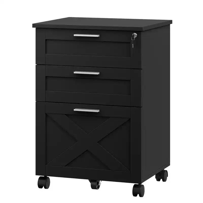 Lockable 3-Drawer Wooden File Cabinet, Mobile Under Desk Filing Cabinet with Wheels, Compact Storage Organizer