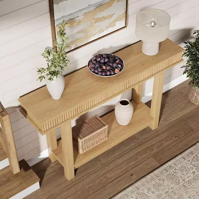Narrow Two Tier Farmhouse Console Table with Storage Shelf, Perfect Dining Room Table for Entryway, Hallway & Behind Sofa