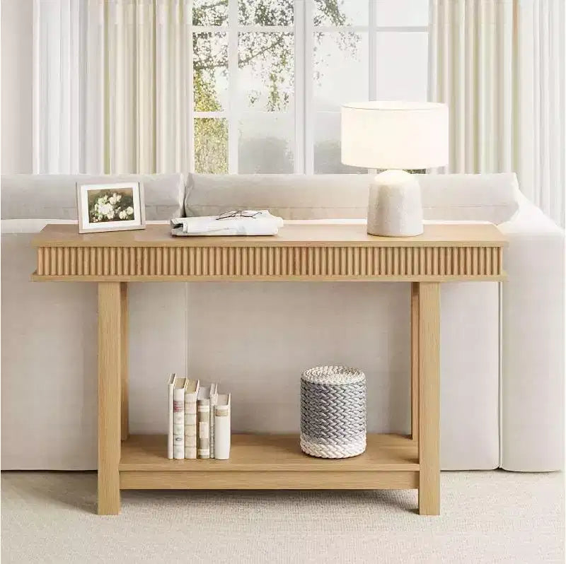 Narrow Two Tier Farmhouse Console Table with Storage Shelf, Perfect Dining Room Table for Entryway, Hallway & Behind Sofa