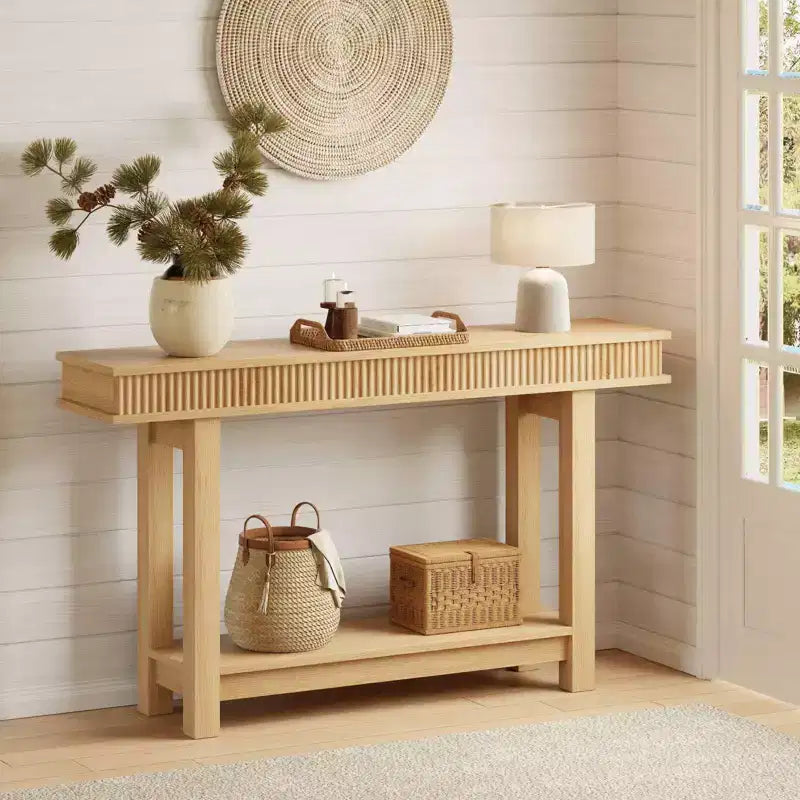 Narrow Two Tier Farmhouse Console Table with Storage Shelf, Perfect Dining Room Table for Entryway, Hallway & Behind Sofa