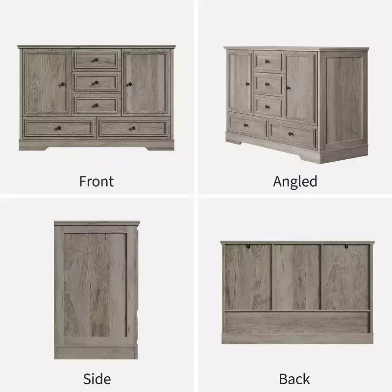 47 Wood Farmhouse Sideboard Buffet Cabinet, Storage Credenza with 5 Drawers & 2 Doors, Buffet Table for Dining Room