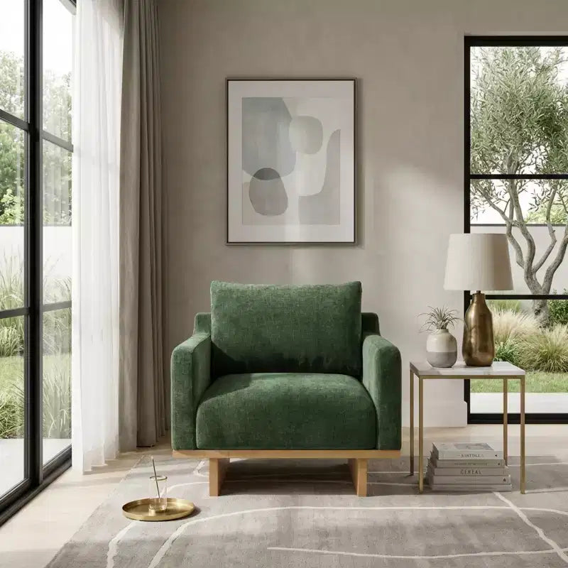 Polibi Modern Minimalist Accent Chair with Natural Wood Grain Base