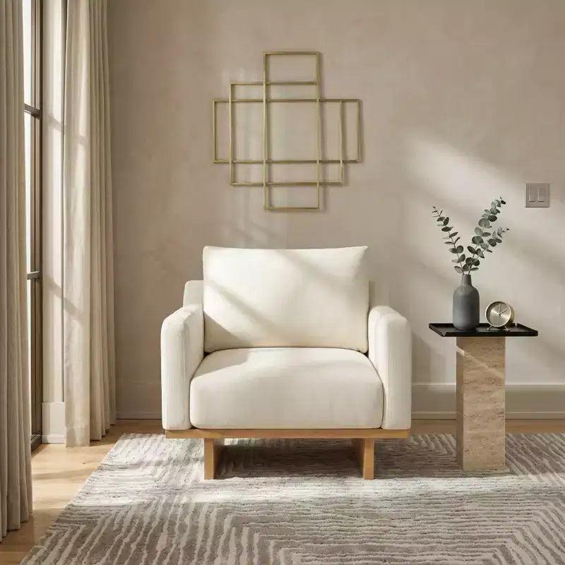 Polibi Modern Minimalist Accent Chair with Natural Wood Grain Base