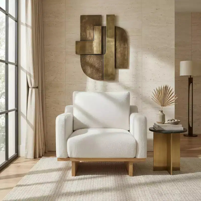 Polibi Modern Minimalist Accent Chair with Natural Wood Grain Base