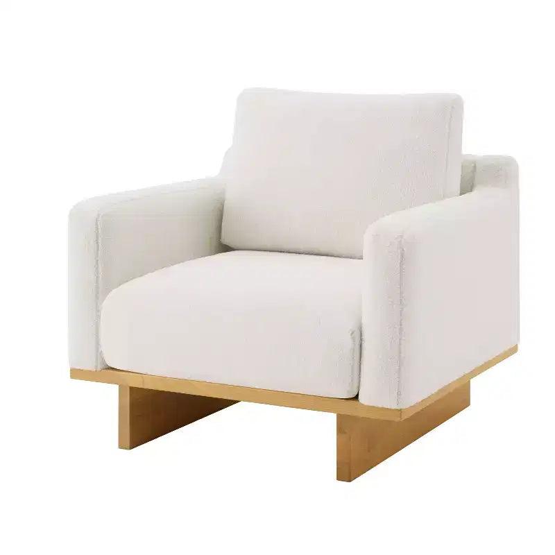Polibi Modern Minimalist Accent Chair with Natural Wood Grain Base