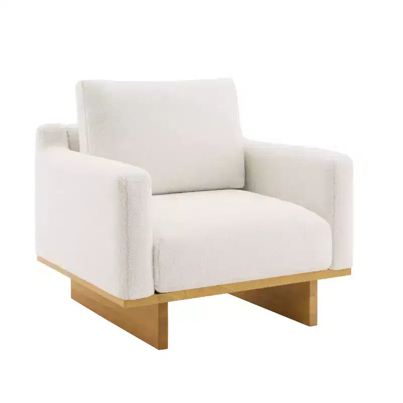 Polibi Modern Minimalist Accent Chair with Natural Wood Grain Base