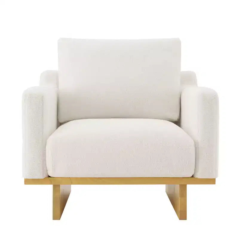 Polibi Modern Minimalist Accent Chair with Natural Wood Grain Base