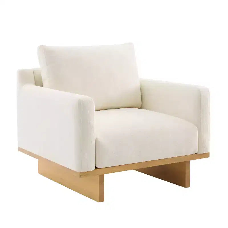 Polibi Modern Minimalist Accent Chair with Natural Wood Grain Base