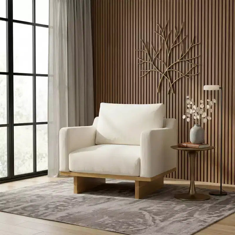 Polibi Modern Minimalist Accent Chair with Natural Wood Grain Base