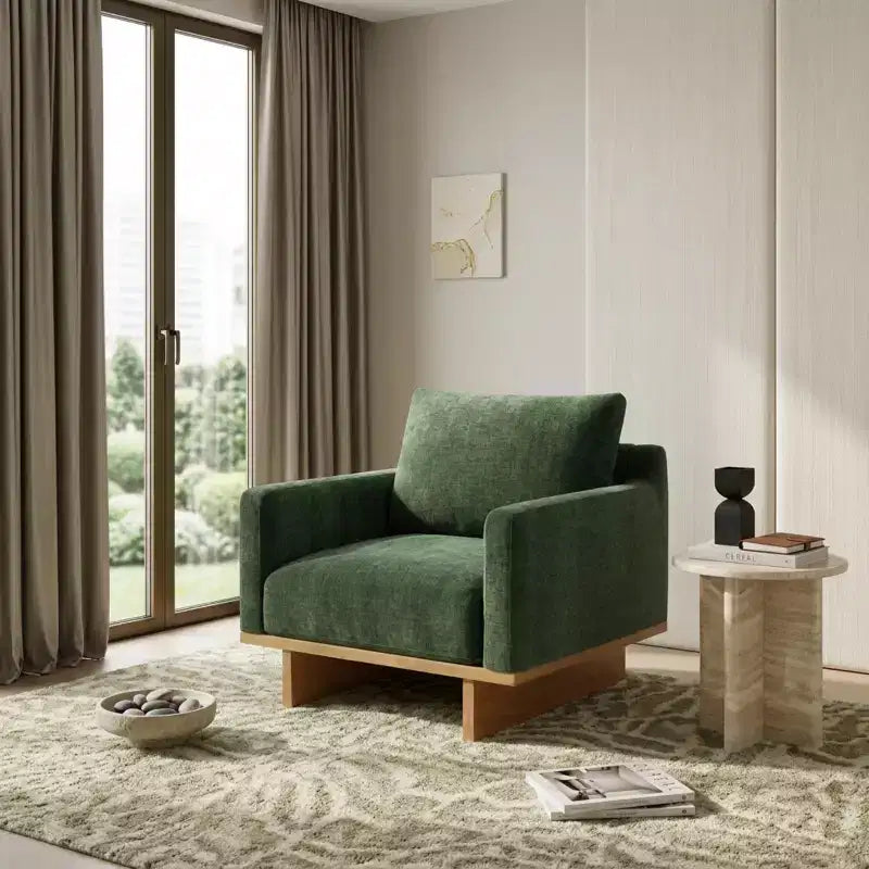 Polibi Modern Minimalist Accent Chair with Natural Wood Grain Base