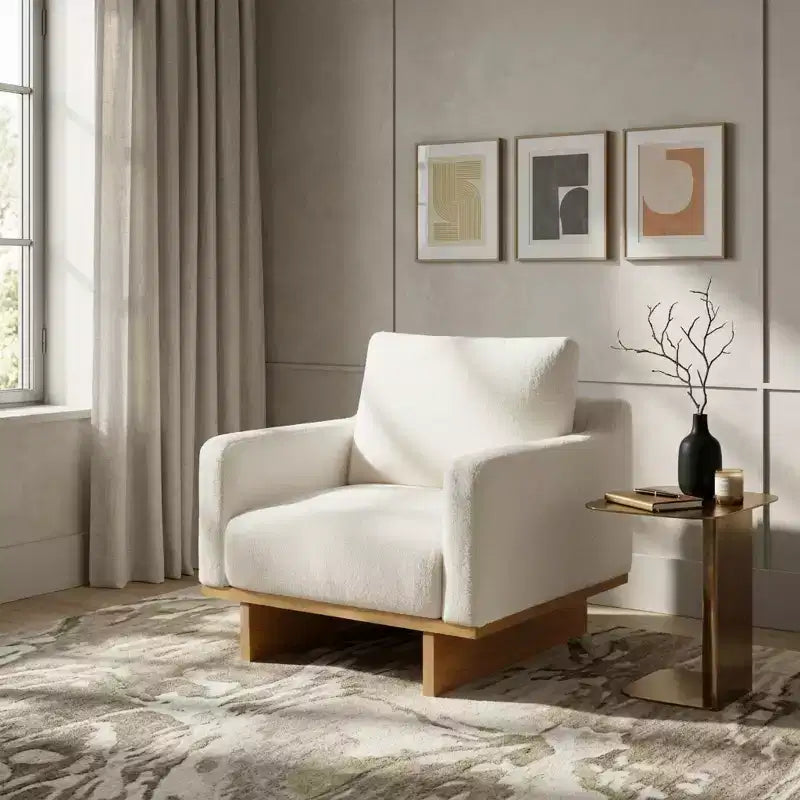 Polibi Modern Minimalist Accent Chair with Natural Wood Grain Base