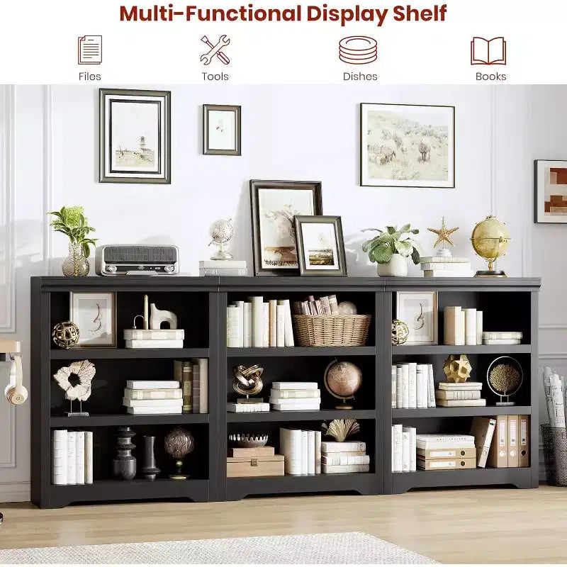 Bookshelf, Tall Farmhouse Bookcase Adjustable Shelves, Open Display Storage Rack with Anti-Slip Design for Home Office, Balcony, Library