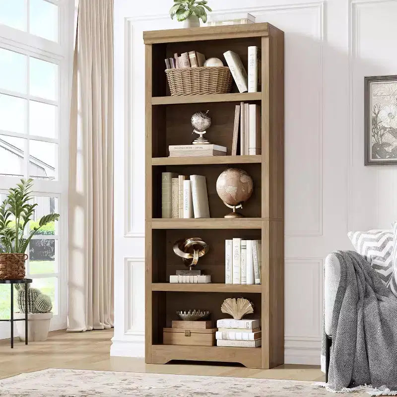 Bookshelf, Tall Farmhouse Bookcase Adjustable Shelves, Open Display Storage Rack with Anti-Slip Design for Home Office, Balcony, Library