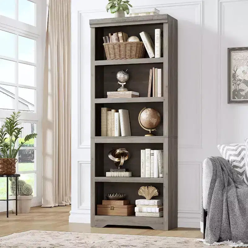 Bookshelf, Tall Farmhouse Bookcase Adjustable Shelves, Open Display Storage Rack with Anti-Slip Design for Home Office, Balcony, Library