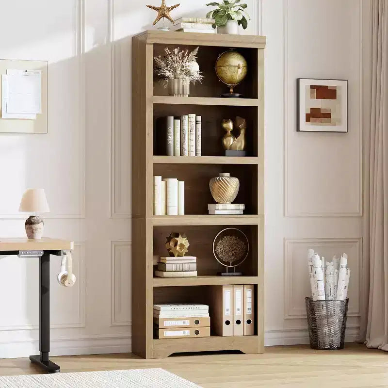 Bookshelf, Tall Farmhouse Bookcase Adjustable Shelves, Open Display Storage Rack with Anti-Slip Design for Home Office, Balcony, Library