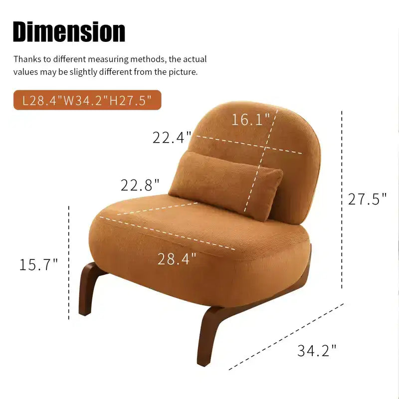Solid Wood Modern Armless Accent Chair for Living Room & Bedroom - Soft Velvet Upholstery
