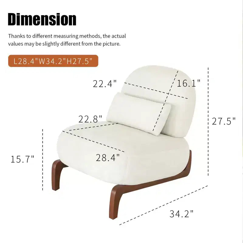 Solid Wood Modern Armless Accent Chair for Living Room & Bedroom - Soft Velvet Upholstery