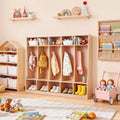 VEVOR 5-Section Kids Coat Locker, Wooden Toddler Cubby Storage Organizer with 10 Hooks & Non-Slip Mat & 10 Small Open Storage Boxes, Wood Color