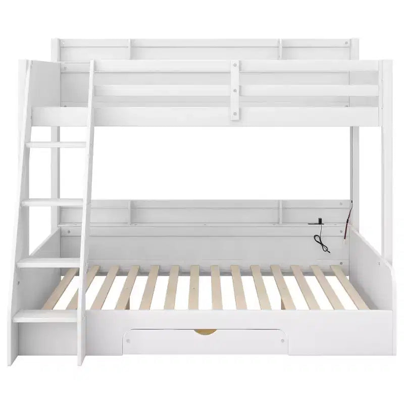Polibi Twin over Full Bunk Bed with LED Lighting, Storage Space & Charging Station