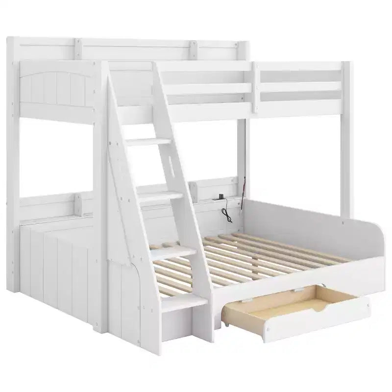 Polibi Twin over Full Bunk Bed with LED Lighting, Storage Space & Charging Station