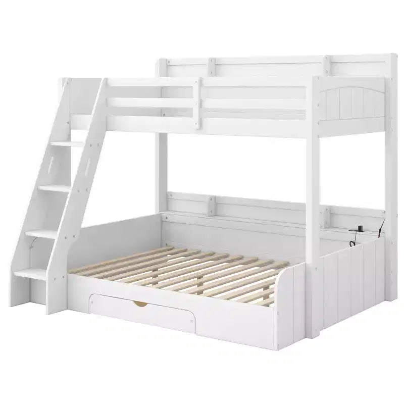 Polibi Twin over Full Bunk Bed with LED Lighting, Storage Space & Charging Station