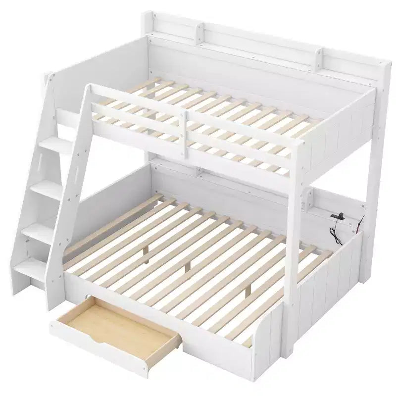 Polibi Twin over Full Bunk Bed with LED Lighting, Storage Space & Charging Station