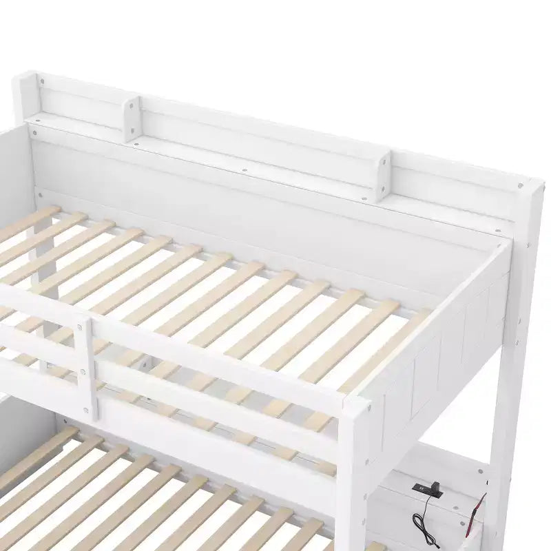 Polibi Twin over Full Bunk Bed with LED Lighting, Storage Space & Charging Station