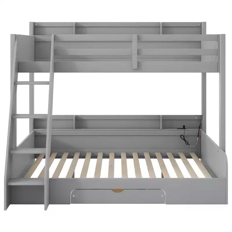 Polibi Twin over Full Bunk Bed with LED Lighting, Storage Space & Charging Station