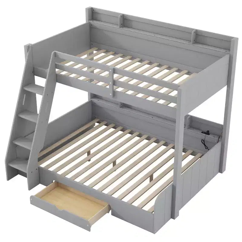 Polibi Twin over Full Bunk Bed with LED Lighting, Storage Space & Charging Station