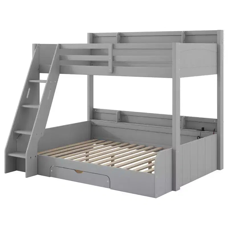 Polibi Twin over Full Bunk Bed with LED Lighting, Storage Space & Charging Station