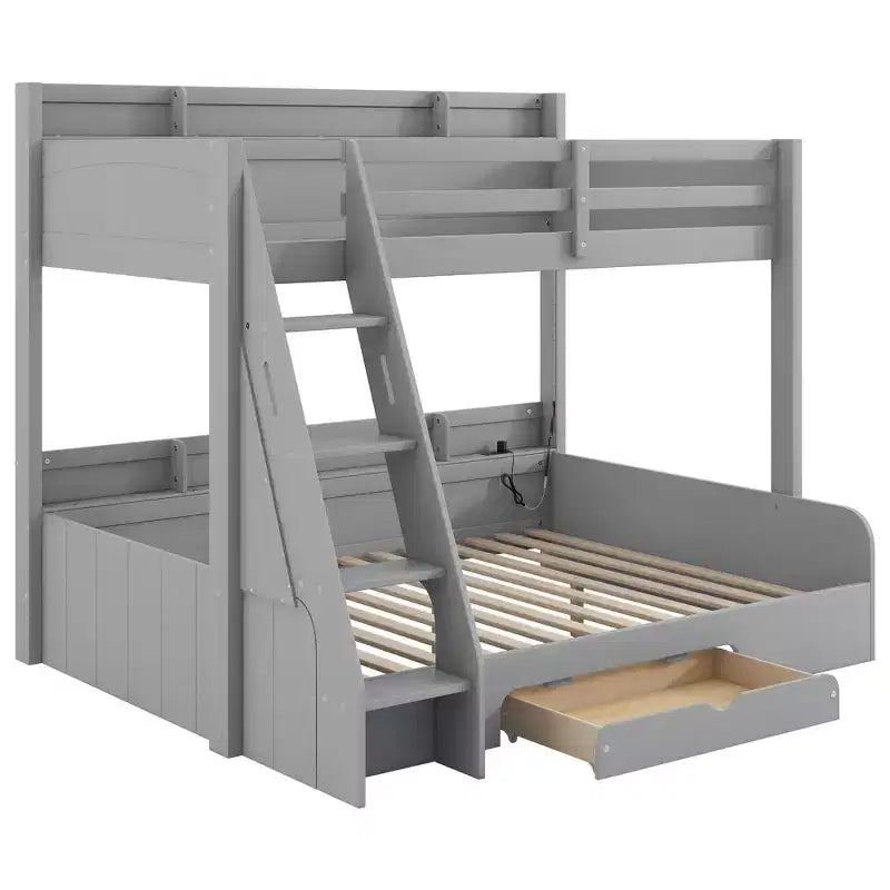 Polibi Twin over Full Bunk Bed with LED Lighting, Storage Space & Charging Station