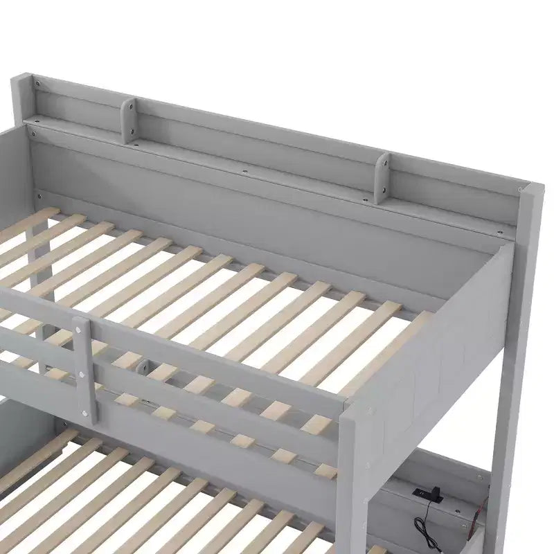 Polibi Twin over Full Bunk Bed with LED Lighting, Storage Space & Charging Station