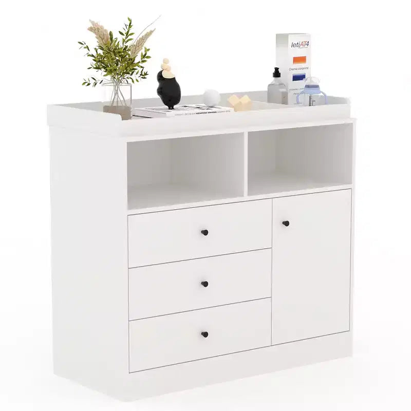 Wooden Baby Changing Table Dresser - 3 Drawers, Cabinet & 2 Shelves, 180 LBS Capacity, Detachable Top, 37.4 Height for Nursery Kids Room