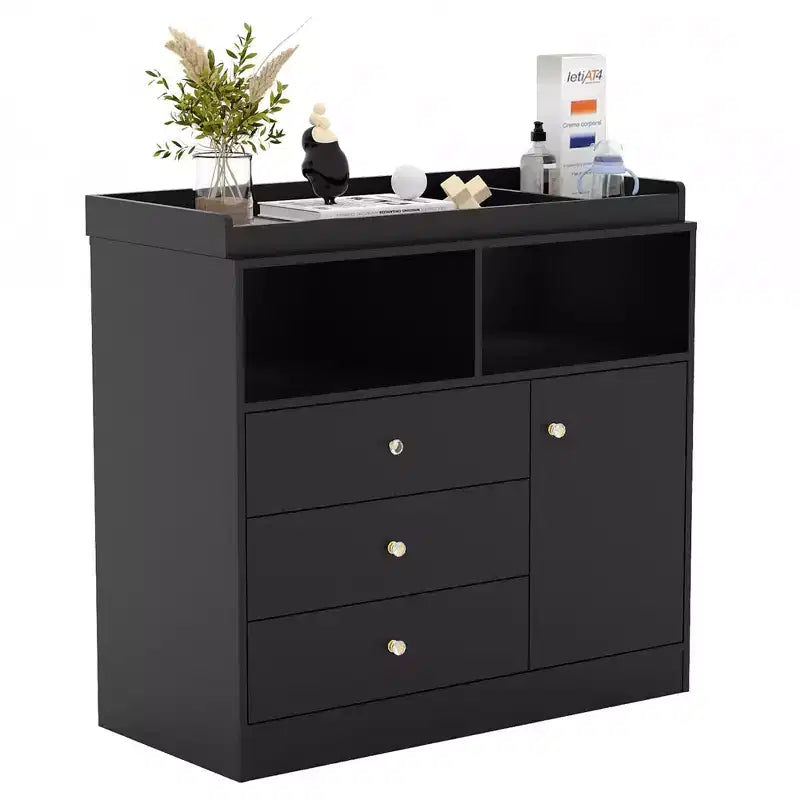 Wooden Baby Changing Table Dresser - 3 Drawers, Cabinet & 2 Shelves, 180 LBS Capacity, Detachable Top, 37.4 Height for Nursery Kids Room